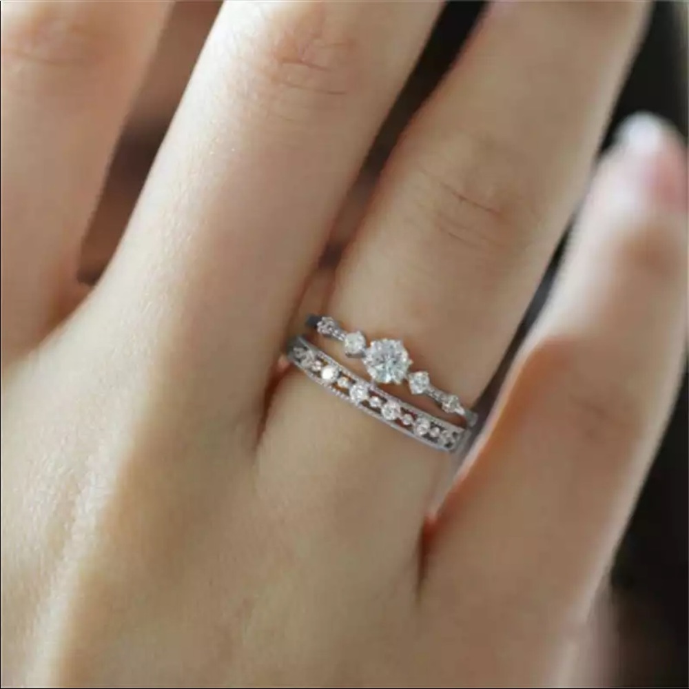 New 18k White Gold Plated Layered Stackable Ring - Picture 2 of 3